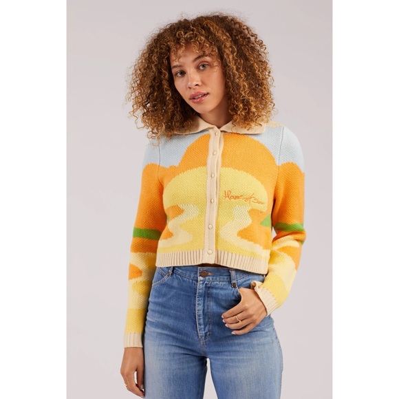 House of Sunny Sweaters - House Of Sunny Day Tripper Vol. 2 Sunset Sunrise Cropped Cardigan Sz 2 Boho Cozy